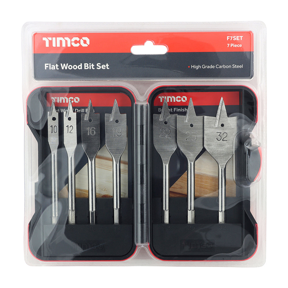 This is an image showing TIMCO Flat Wood Bit Set - 7pcs - 7 Pieces Case available from T.H Wiggans Ironmongery in Kendal, quick delivery at discounted prices.