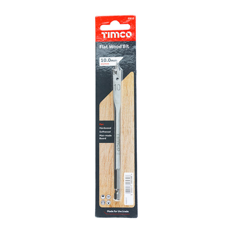 This is an image showing TIMCO Flat Wood Bit - 10.0 x 152 - 1 Each Blister Pack available from T.H Wiggans Ironmongery in Kendal, quick delivery at discounted prices.