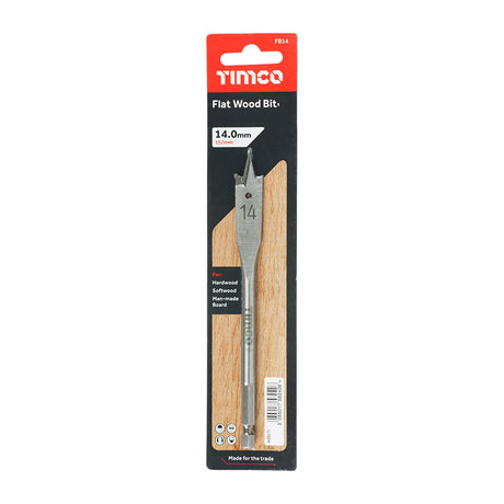 This is an image showing TIMCO Flat Wood Bit - 14.0 x 152 - 1 Each Blister Pack available from T.H Wiggans Ironmongery in Kendal, quick delivery at discounted prices.