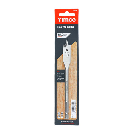 This is an image showing TIMCO Flat Wood Bit - 15.0 x 152 - 1 Each Blister Pack available from T.H Wiggans Ironmongery in Kendal, quick delivery at discounted prices.