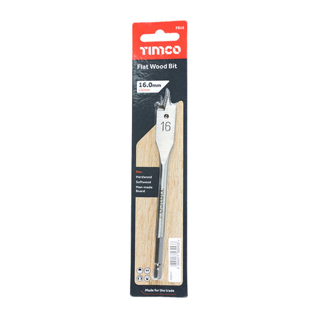 This is an image showing TIMCO Flat Wood Bit - 16.0 x 152 - 1 Each Blister Pack available from T.H Wiggans Ironmongery in Kendal, quick delivery at discounted prices.