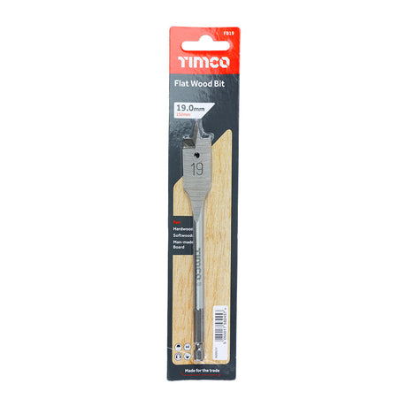 This is an image showing TIMCO Flat Wood Bit - 19.0 x 152 - 1 Each Blister Pack available from T.H Wiggans Ironmongery in Kendal, quick delivery at discounted prices.