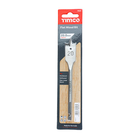 This is an image showing TIMCO Flat Wood Bit - 20.0 x 152 - 1 Each Blister Pack available from T.H Wiggans Ironmongery in Kendal, quick delivery at discounted prices.