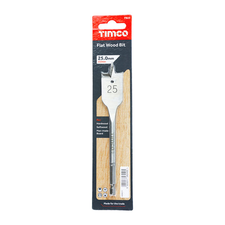 This is an image showing TIMCO Flat Wood Bit - 25.0 x 152 - 1 Each Blister Pack available from T.H Wiggans Ironmongery in Kendal, quick delivery at discounted prices.