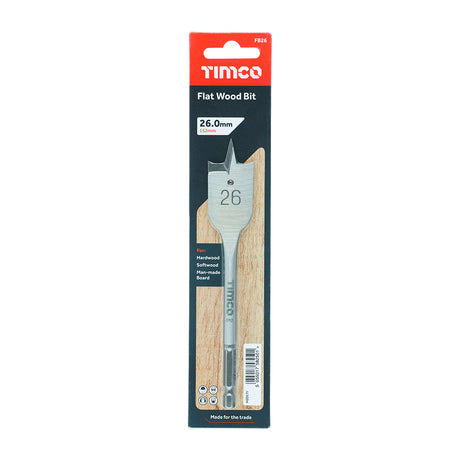 This is an image showing TIMCO Flat Wood Bit - 26.0 x 152 - 1 Each Blister Pack available from T.H Wiggans Ironmongery in Kendal, quick delivery at discounted prices.