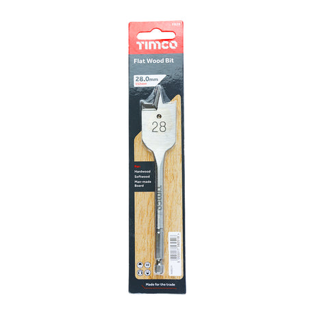 This is an image showing TIMCO Flat Wood Bit - 28.0 x 152 - 1 Each Blister Pack available from T.H Wiggans Ironmongery in Kendal, quick delivery at discounted prices.