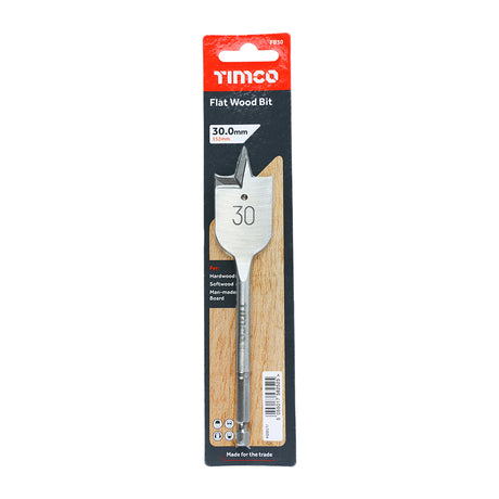 This is an image showing TIMCO Flat Wood Bit - 30.0 x 152 - 1 Each Blister Pack available from T.H Wiggans Ironmongery in Kendal, quick delivery at discounted prices.
