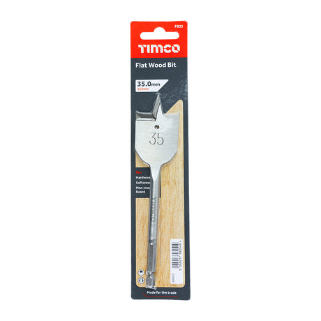 This is an image showing TIMCO Flat Wood Bit - 35.0 x 152 - 1 Each Blister Pack available from T.H Wiggans Ironmongery in Kendal, quick delivery at discounted prices.