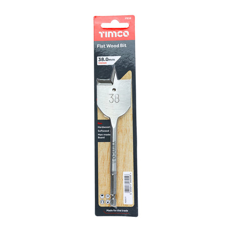 This is an image showing TIMCO Flat Wood Bit - 38.0 x 152 - 1 Each Blister Pack available from T.H Wiggans Ironmongery in Kendal, quick delivery at discounted prices.