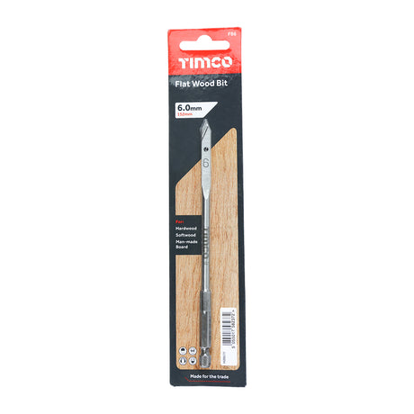 This is an image showing TIMCO Flat Wood Bit - 6.0 x 152 - 1 Each Blister Pack available from T.H Wiggans Ironmongery in Kendal, quick delivery at discounted prices.