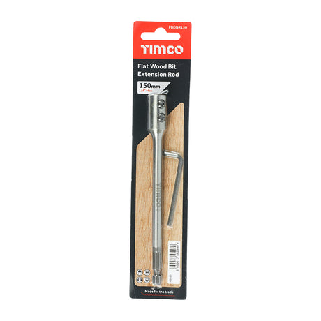 This is an image showing TIMCO 1/4" Flat Wood Bit Extension Rod - 150mm - 1 Each Blister Pack available from T.H Wiggans Ironmongery in Kendal, quick delivery at discounted prices.