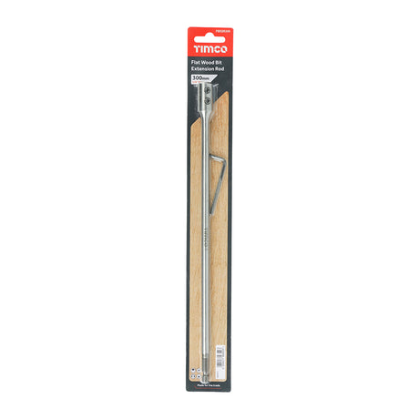 This is an image showing TIMCO 1/4" Flat Wood Bit Extension Rod - 300mm - 1 Each Blister Pack available from T.H Wiggans Ironmongery in Kendal, quick delivery at discounted prices.