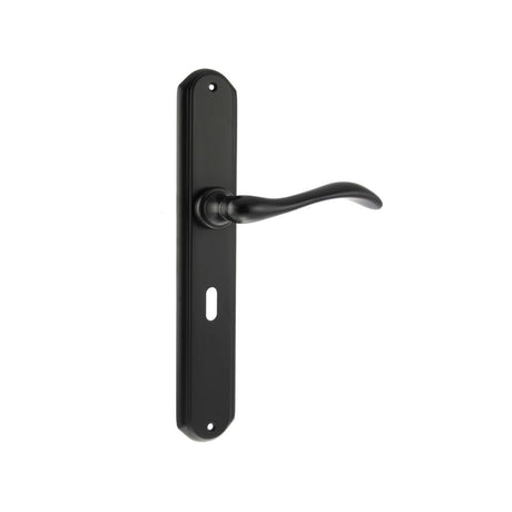This is an image of Forme Valence Solid Brass Key Lever on Backplate - Matt Black available to order from Trade Door Handles.