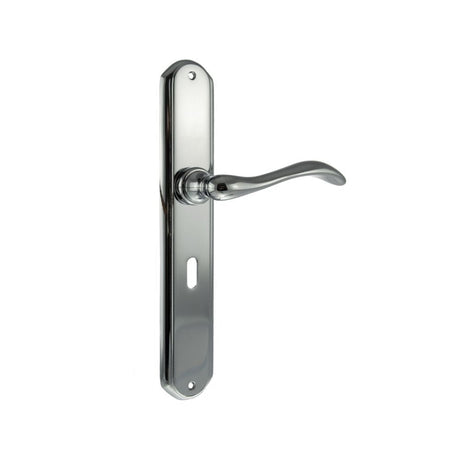 This is an image of Forme Valence Solid Brass Key Lever on Backplate - Polished Chrome available to order from Trade Door Handles.