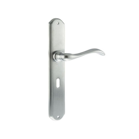 This is an image of Forme Valence Solid Brass Key Lever on Backplate - Satin Chrome available to order from Trade Door Handles.