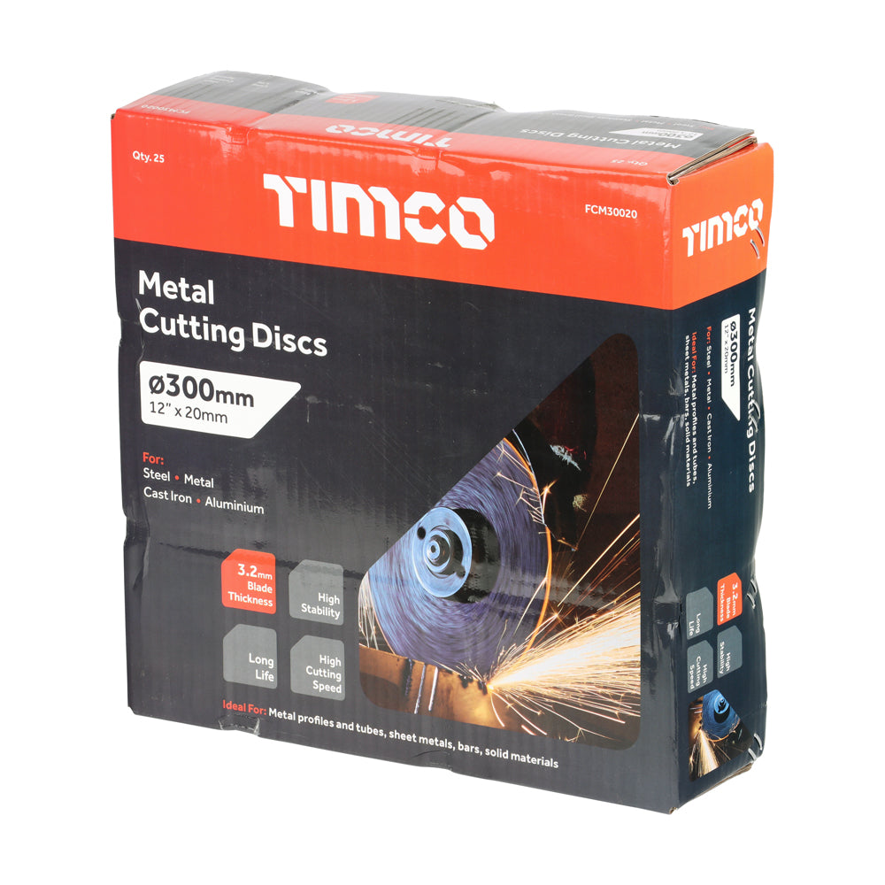 This is an image showing TIMCO Bonded Abrasive Disc - For Cutting - 300 x 20.0 x 3.2 - 25 Pieces Box available from T.H Wiggans Ironmongery in Kendal, quick delivery at discounted prices.
