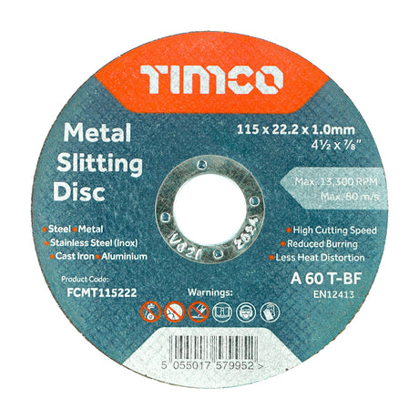 This is an image showing TIMCO Bonded Abrasive Disc - For Cutting - 115 x 22.2 x 1.0 - 25 Pieces Box available from T.H Wiggans Ironmongery in Kendal, quick delivery at discounted prices.