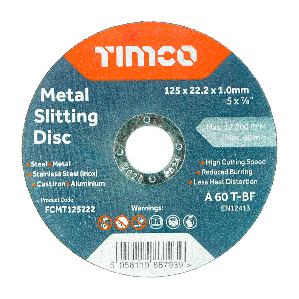 This is an image showing TIMCO Bonded Abrasive Disc - For Cutting - 125 x 22.2 x 1.0 - 25 Pieces Box available from T.H Wiggans Ironmongery in Kendal, quick delivery at discounted prices.