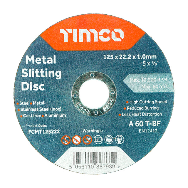 This is an image showing TIMCO Bonded Abrasive Disc - For Cutting - 125 x 22.2 x 1.0 - 25 Pieces Box available from T.H Wiggans Ironmongery in Kendal, quick delivery at discounted prices.