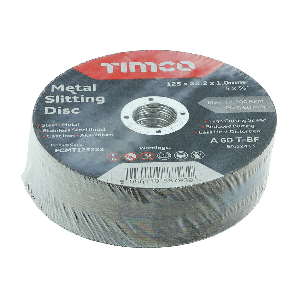 This is an image showing TIMCO Bonded Abrasive Disc - For Cutting - 125 x 22.2 x 1.0 - 25 Pieces Box available from T.H Wiggans Ironmongery in Kendal, quick delivery at discounted prices.