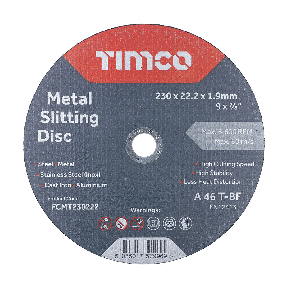 This is an image showing TIMCO Bonded Abrasive Disc - For Cutting - 230 x 22.2 x 1.9 - 25 Pieces Box available from T.H Wiggans Ironmongery in Kendal, quick delivery at discounted prices.