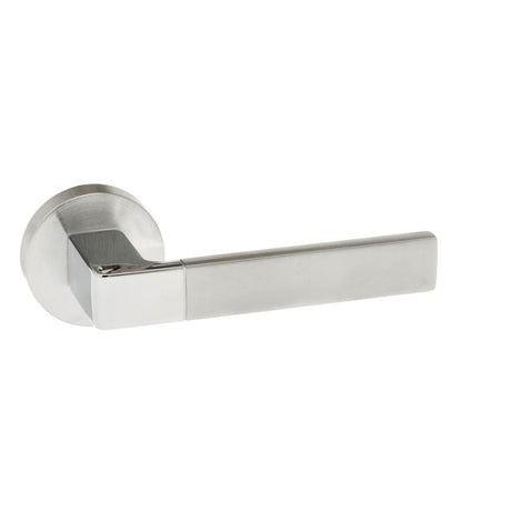 This is an image of Forme Asti Designer Lever on Minimal Round Rose - Satin Chrome/Polished Chrome available to order from T.H Wiggans Architectural Ironmongery in Kendal, quick delivery and discounted prices.