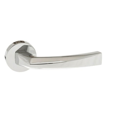 This is an image of Forme Crystal Designer Lever on Minimal Round Rose - Polished Chrome available to order from T.H Wiggans Architectural Ironmongery in Kendal, quick delivery and discounted prices.