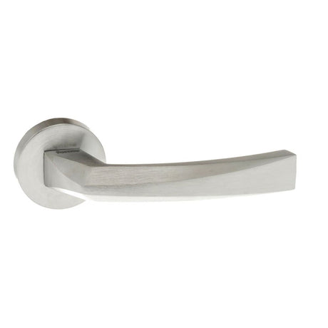 This is an image of Forme Crystal Designer Lever on Minimal Round Rose - Satin Chrome available to order from T.H Wiggans Architectural Ironmongery in Kendal, quick delivery and discounted prices.