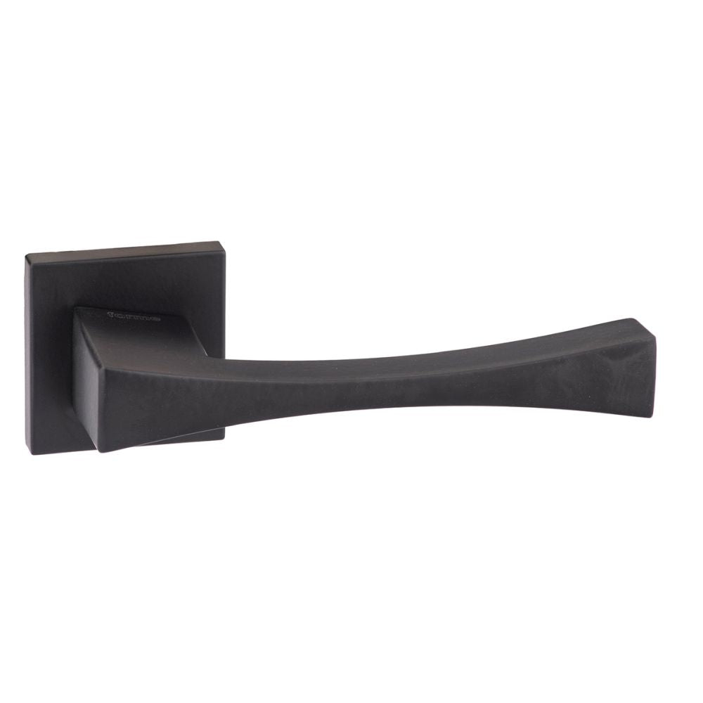 This is an image of Forme Artemide Designer Lever on Minimal Square Rose - Matt Black available to order from T.H Wiggans Architectural Ironmongery in Kendal, quick delivery and discounted prices.