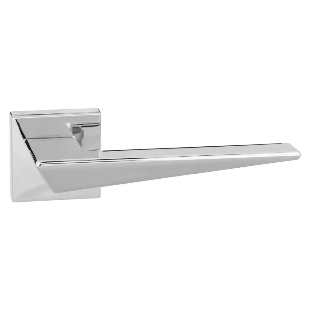 This is an image of Forme Naxos Designer Lever on Minimal Square Rose - Polished Chrome available to order from T.H Wiggans Architectural Ironmongery in Kendal, quick delivery and discounted prices.