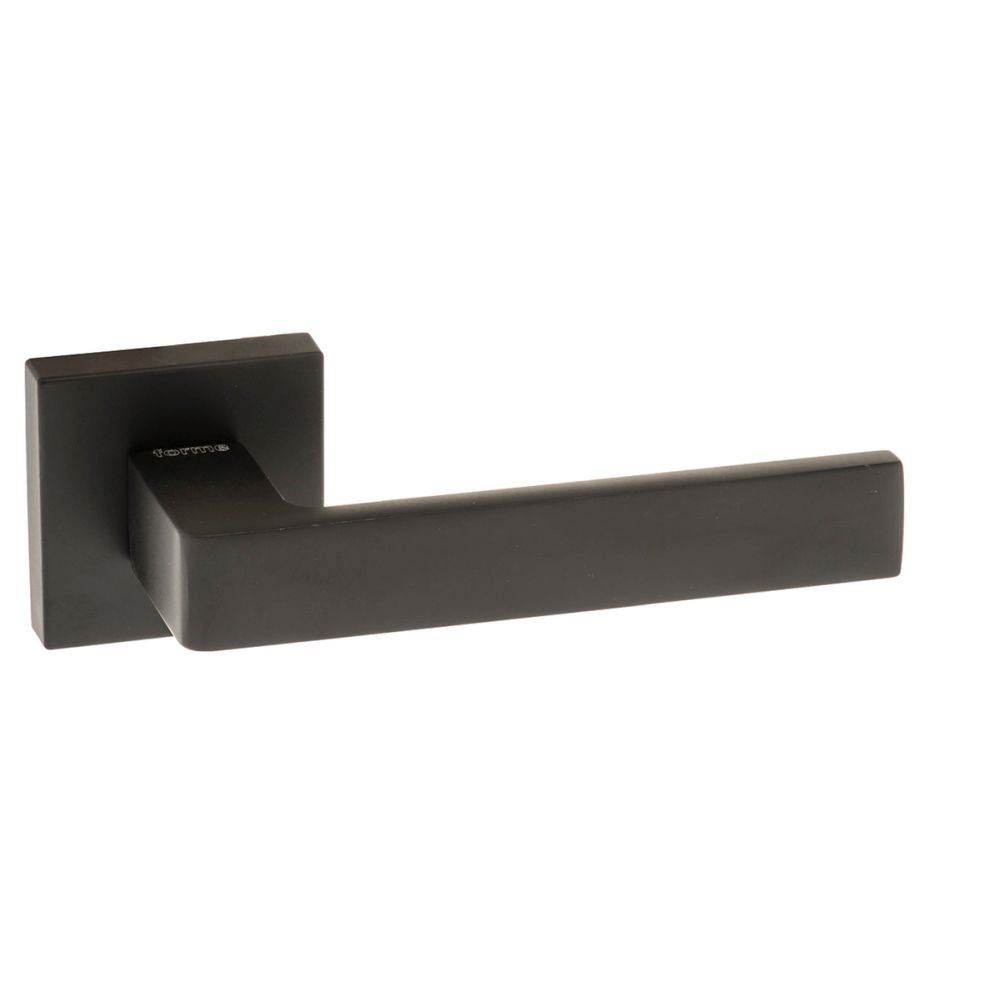 This is an image of Forme Asti Designer Lever on Minimal Square Rose - Matt Black available to order from T.H Wiggans Architectural Ironmongery in Kendal, quick delivery and discounted prices.