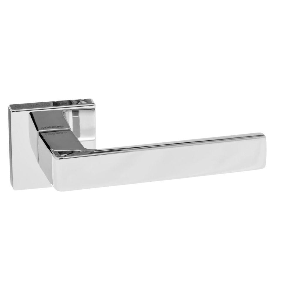 This is an image of Forme Asti Designer Lever on Minimal Square Rose - Polished Chrome available to order from T.H Wiggans Architectural Ironmongery in Kendal, quick delivery and discounted prices.