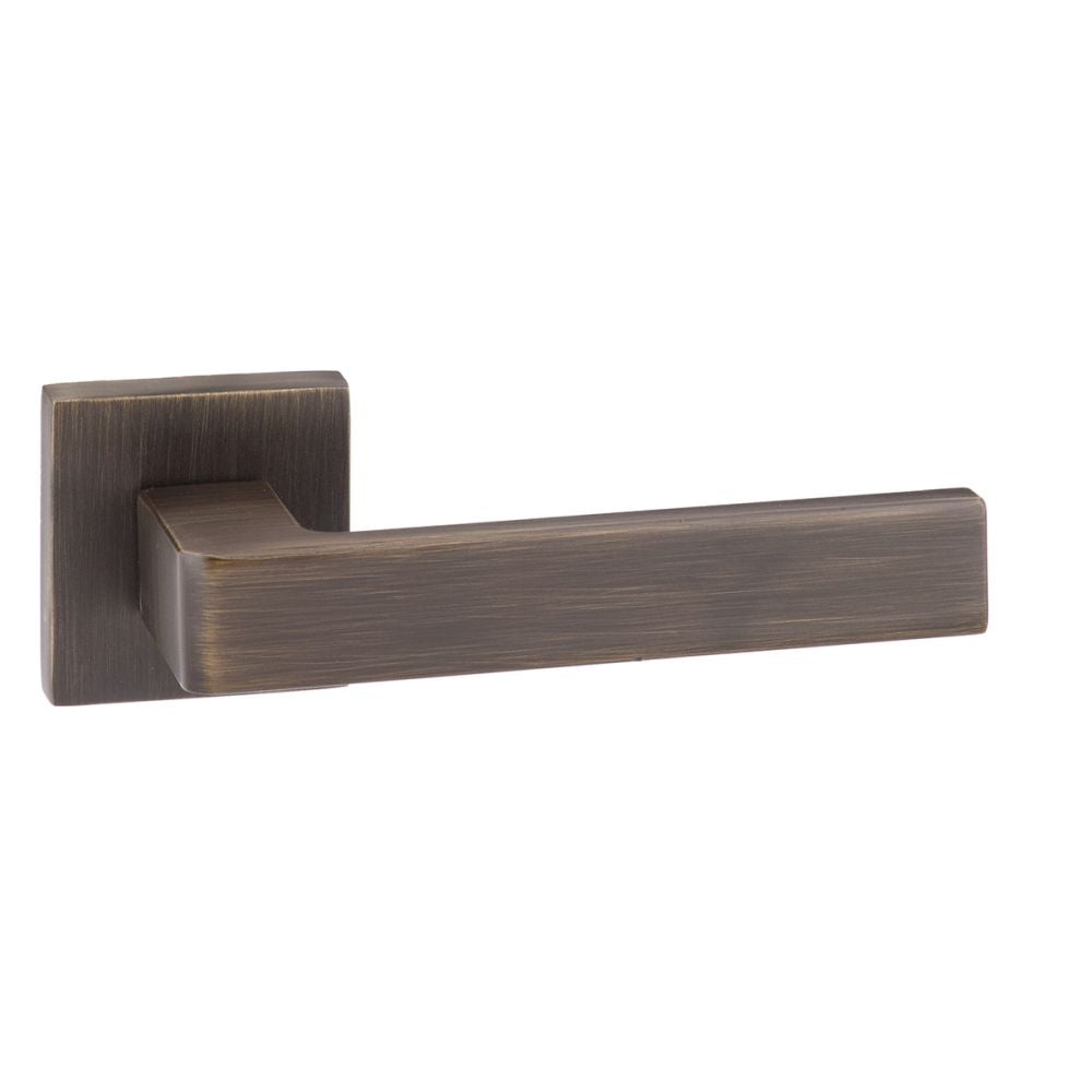 This is an image of Forme Asti Designer Lever on Minimal Square Rose - Urban Bronze available to order from T.H Wiggans Architectural Ironmongery in Kendal, quick delivery and discounted prices.
