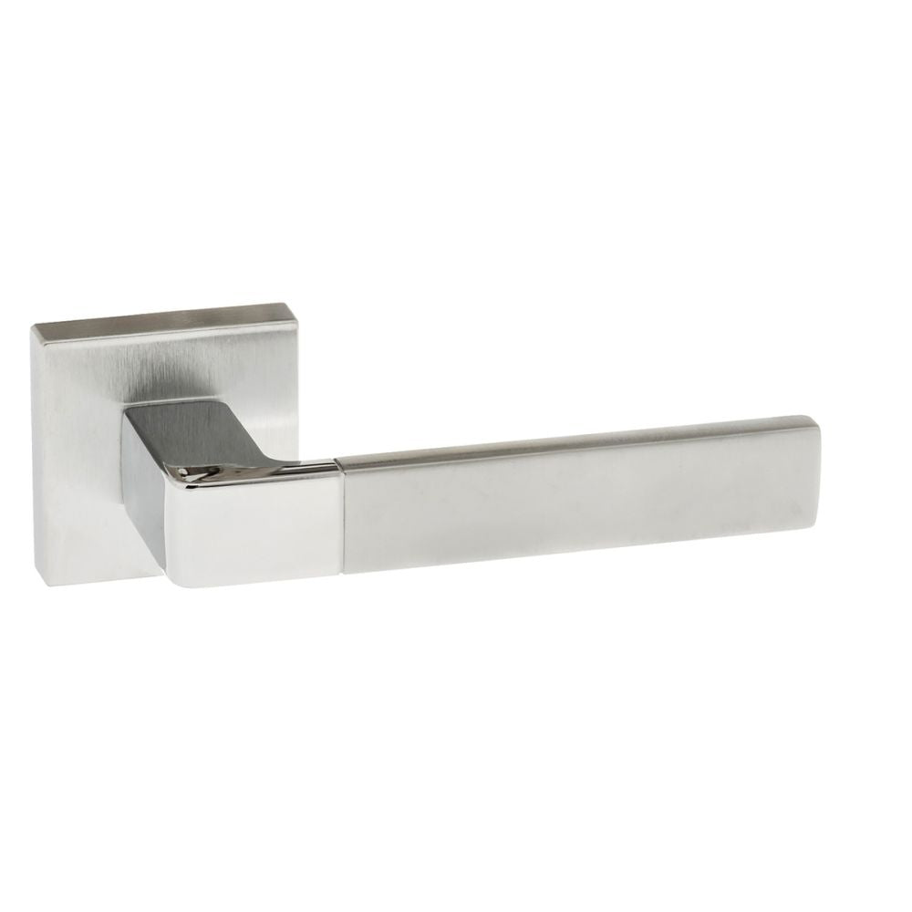 This is an image of Forme Asti Designer Lever on Minimal Square Rose - Satin Chrome/Polished Chrome available to order from T.H Wiggans Architectural Ironmongery in Kendal, quick delivery and discounted prices.