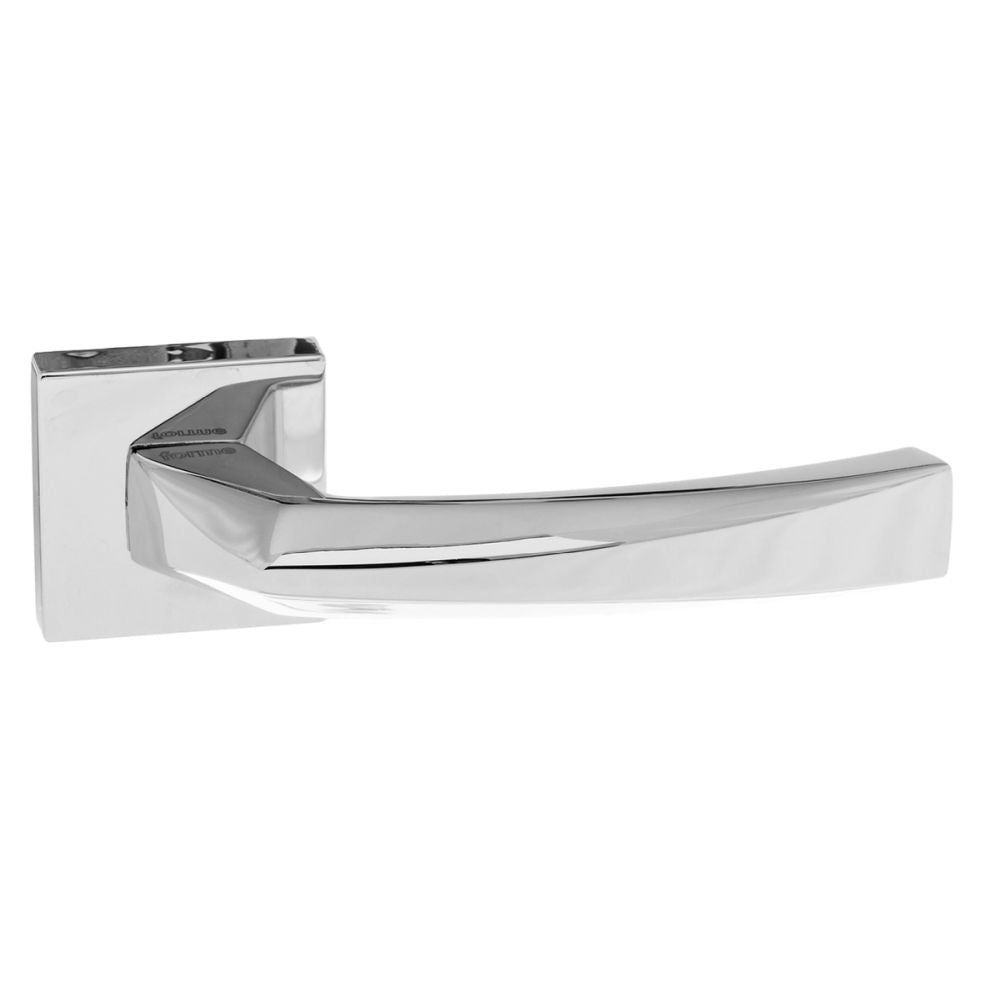 This is an image of Forme Crystal Designer Lever on Minimal Square Rose - Polished Chrome available to order from T.H Wiggans Architectural Ironmongery in Kendal, quick delivery and discounted prices.
