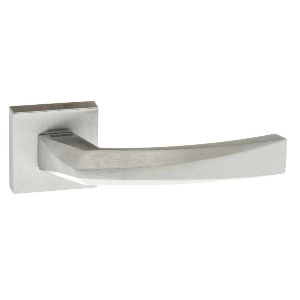 This is an image of Forme Crystal Designer Lever on Minimal Square Rose - Satin Chrome available to order from T.H Wiggans Architectural Ironmongery in Kendal, quick delivery and discounted prices.
