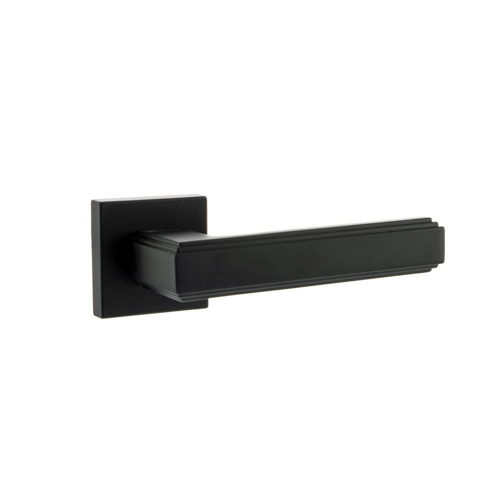 This is an image of Forme Alila Designer Lever on Minimal Square Rose - Matt Black available to order from T.H Wiggans Architectural Ironmongery in Kendal, quick delivery and discounted prices.