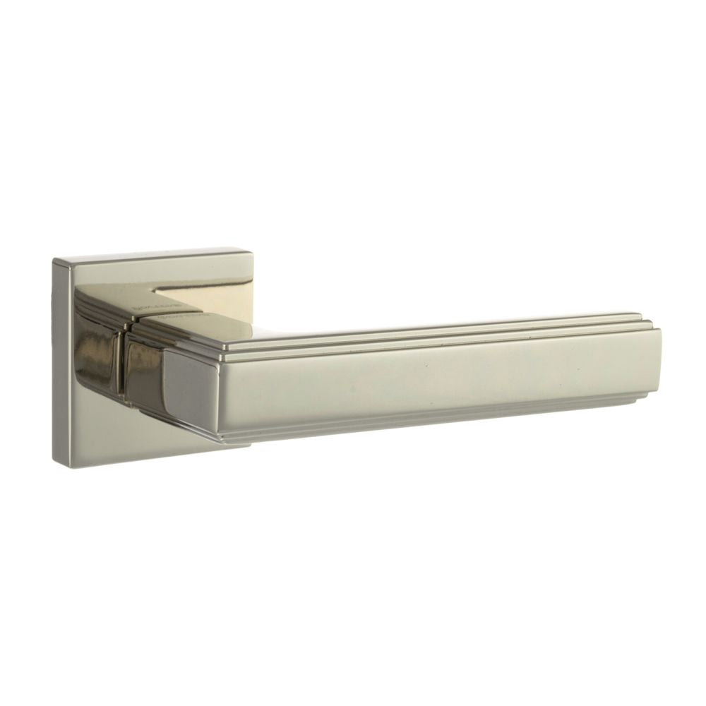 This is an image of Forme Alila Designer Lever on Minimal Square Rose - Polished Nickel available to order from T.H Wiggans Architectural Ironmongery in Kendal, quick delivery and discounted prices.
