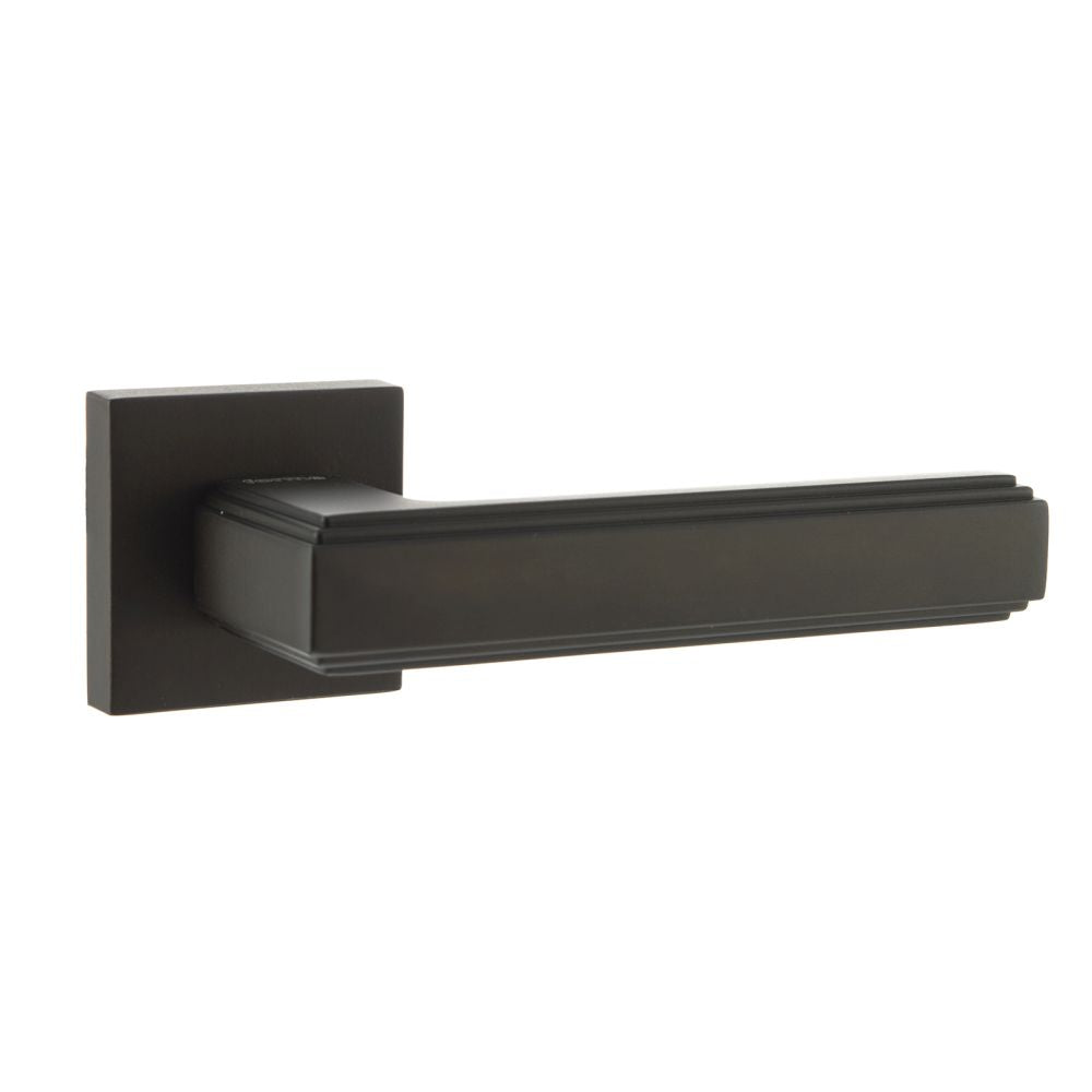 This is an image of Forme Alila Designer Lever on Minimal Square Rose - Urban Dark Bronze available to order from T.H Wiggans Architectural Ironmongery in Kendal, quick delivery and discounted prices.
