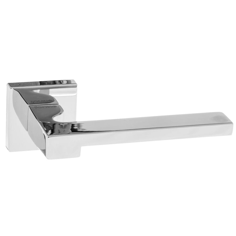 This is an image of Forme Ginevra Designer Lever on Minimal Square Rose - Polished Chrome available to order from T.H Wiggans Architectural Ironmongery in Kendal, quick delivery and discounted prices.