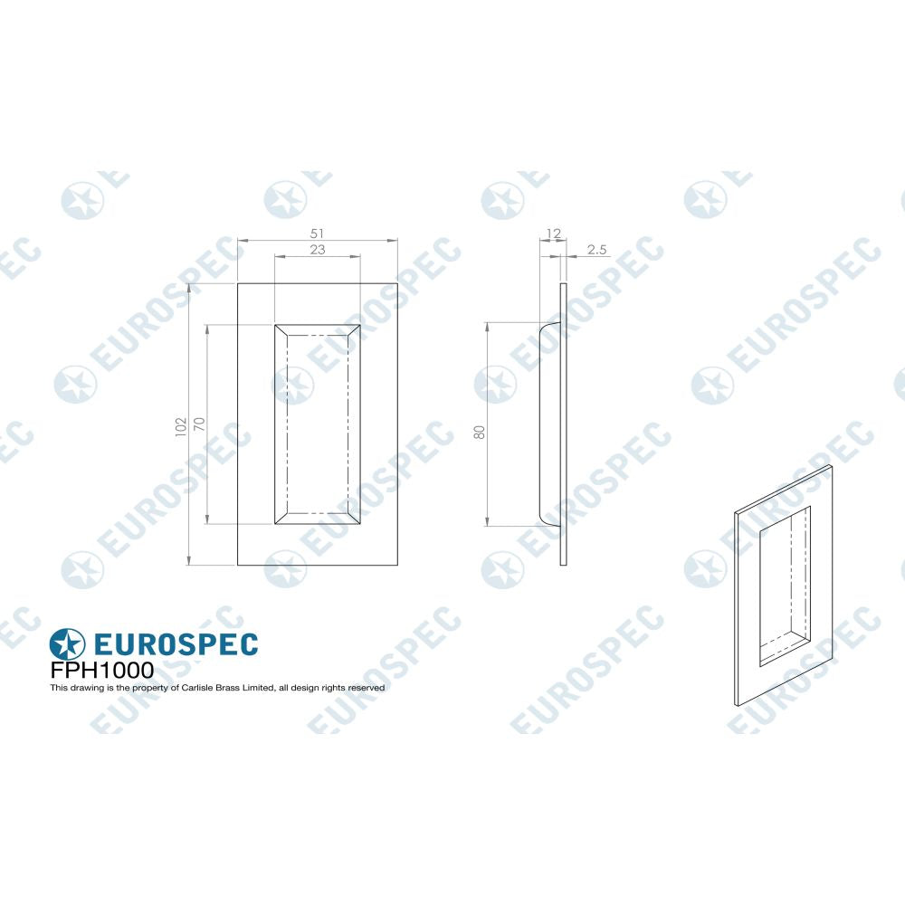 This image is a line drwaing of a Eurospec - Flush Pull - Satin Stainless Steel available to order from Trade Door Handles in Kendal