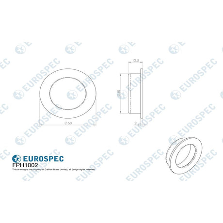 This image is a line drwaing of a Eurospec - Circular Flush Pull - Bright Stainless Steel available to order from Trade Door Handles in Kendal