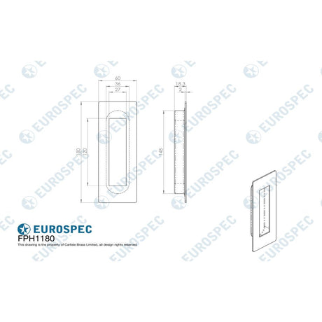 This image is a line drwaing of a Eurospec - Steelworx Rectangular Flush Pull - Satin Stainless Steel available to order from Trade Door Handles in Kendal