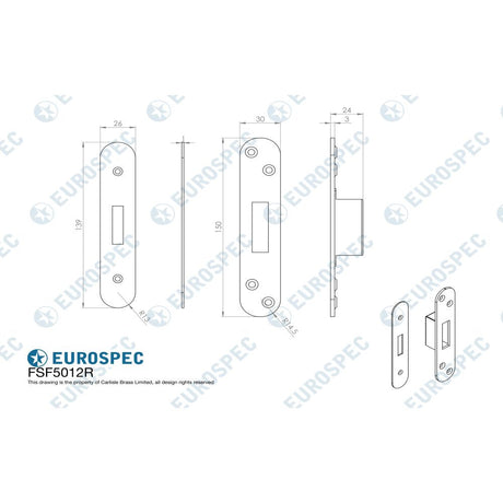 This image is a line drwaing of a Eurospec - Easi T Forend Strikes & Fixing Pack To Suit BS 5 Lever Deadlock-Brigh available to order from T.H Wiggans Architectural Ironmongery in Kendal