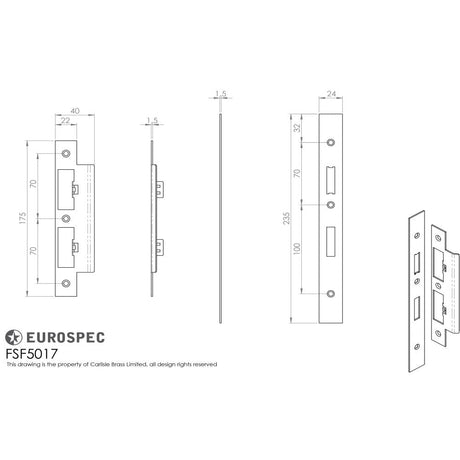 This image is a line drwaing of a Eurospec - Din Sash Bathroom Forend & Strike Pack available to order from T.H Wiggans Architectural Ironmongery in Kendal