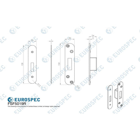 This image is a line drwaing of a Eurospec - Easi T Forend Strike & Fixing Pack To Suit Euro Profile BS Cylinder D available to order from T.H Wiggans Architectural Ironmongery in Kendal