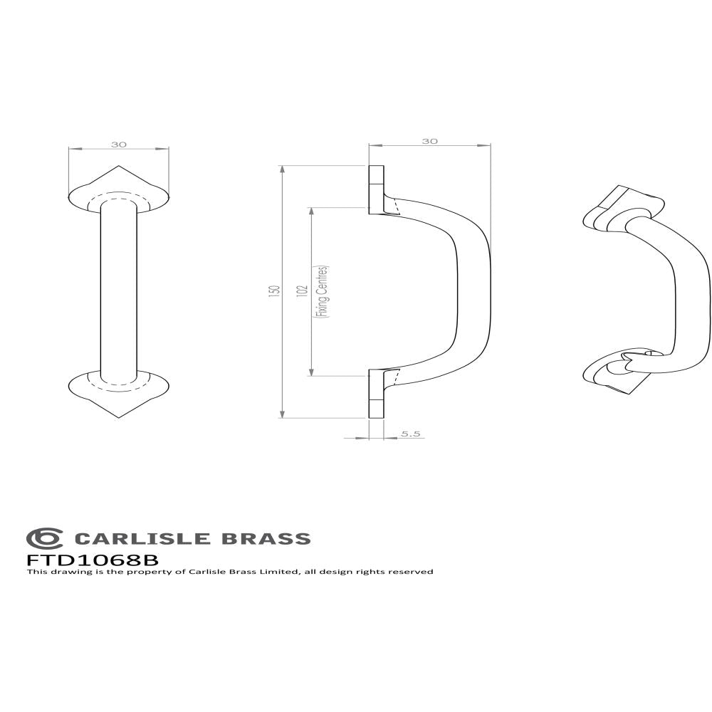 This image is a line drwaing of a FTD - Fleur de Lys Hammered Pull Handle - Black Antique available to order from Trade Door Handles in Kendal