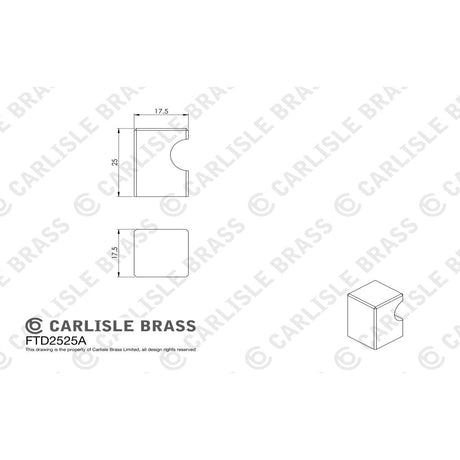 This image is a line drwaing of a FTD - Square Knob 18mm - Satin Nickel available to order from Trade Door Handles in Kendal
