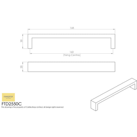 This image is a line drwaing of a FTD - Rectangular Section D-Handle 160mm - Stainless Steel available to order from Trade Door Handles in Kendal