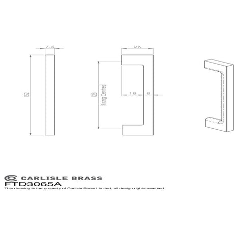 This image is a line drwaing of a FTD - Slim D Handle 152mm Satin Nickel - Satin Nickel available to order from Trade Door Handles in Kendal